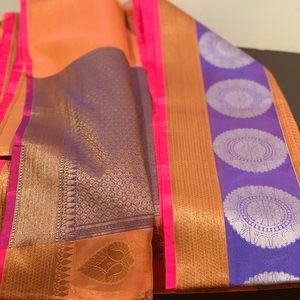 Beautiful organza peach colored Indian sari